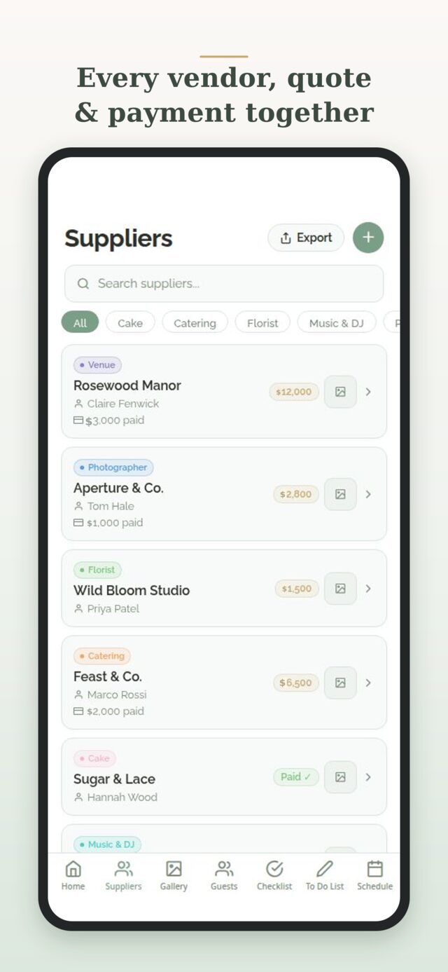 Suppliers & Budget